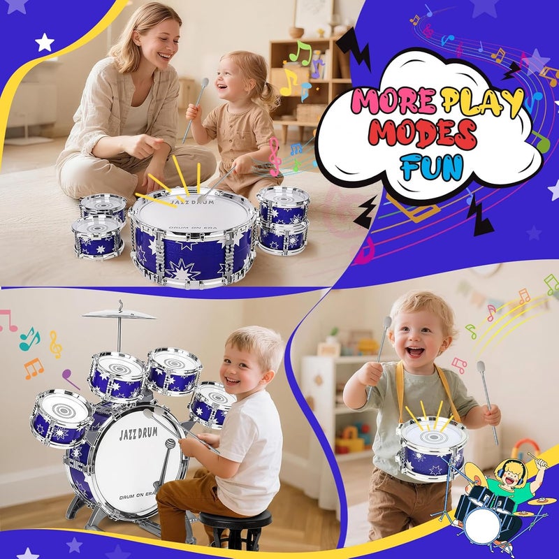 Drmukie Upgraded Drum Set for Kids 3-5 Toddler Toy Ages 2-4 Jazz Drums Kit with Stool Musical Instrument Toys for 3 4 5 Year Old Girls Boys Gifts - Image 4